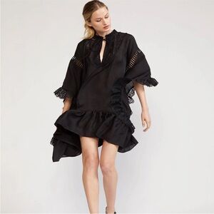 Cynthia Rowley Skyler Lace Trim Black Lace Kaftan XS